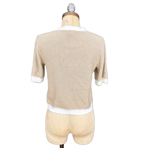 J.CREW Short-Sleeve Cardigan Sweater XS Heather Light Khaki White Collar NWT B63 - Picture 2 of 6